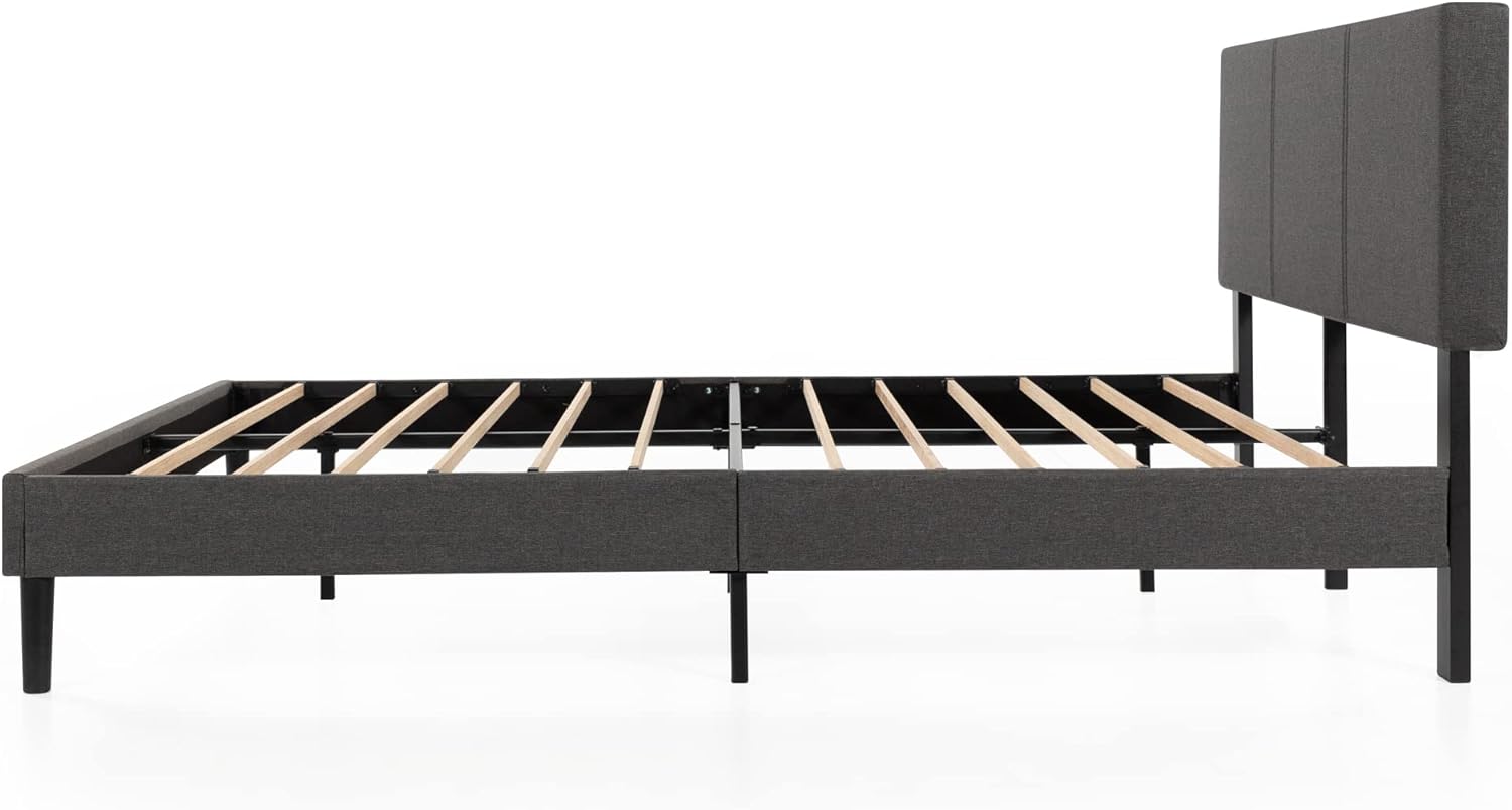 ZINUS Cambril – Base de cama tapizada con listones de bambú sostenibles, no necesita somier, base de colchón, fácil montaje, tamaño Queen