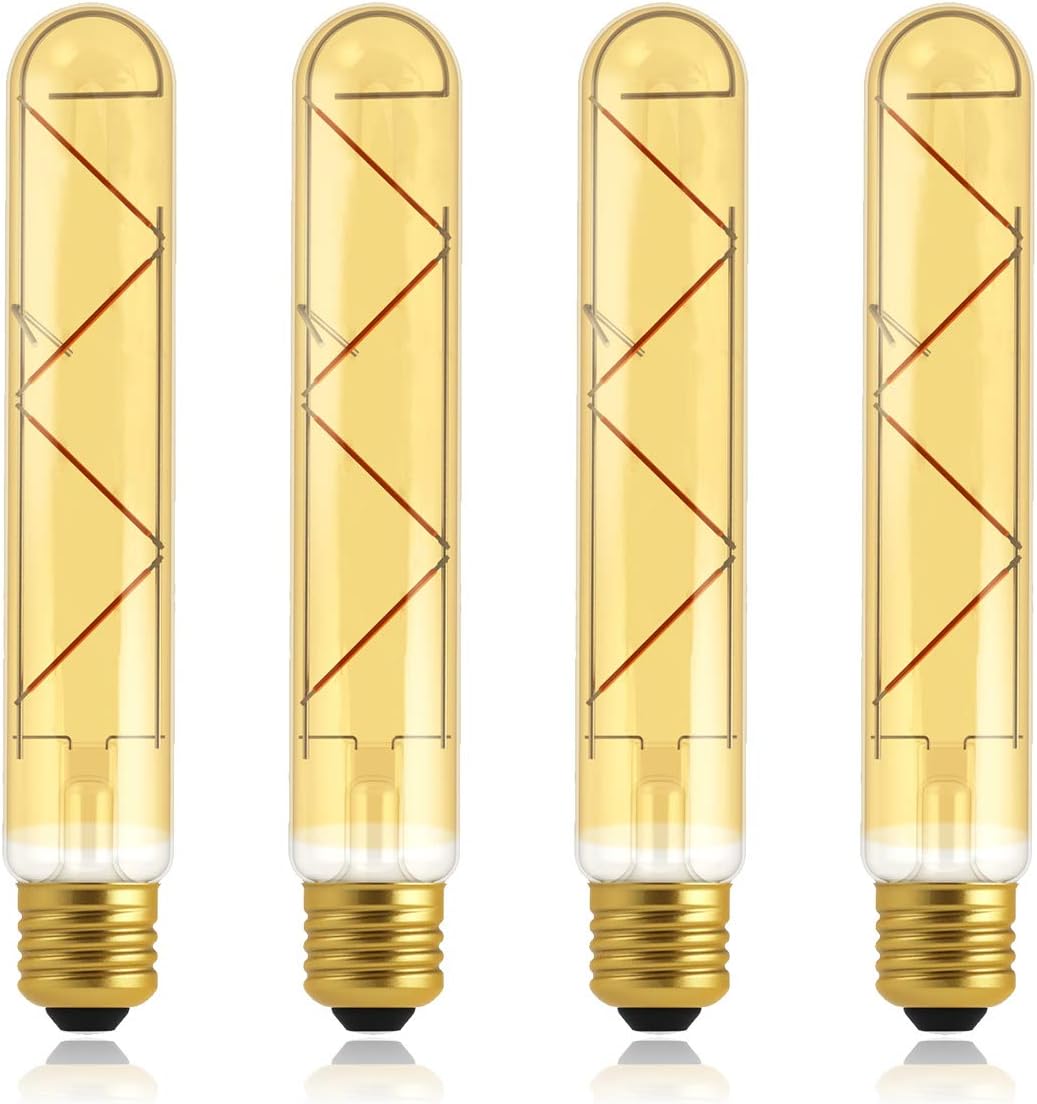 Bombilla tubular Edison LED vintage regulable T10, equivalente a 40 W, alto brillo, luz blanca cálida de 2500 K, vidrio ámbar, luz de cubierta de