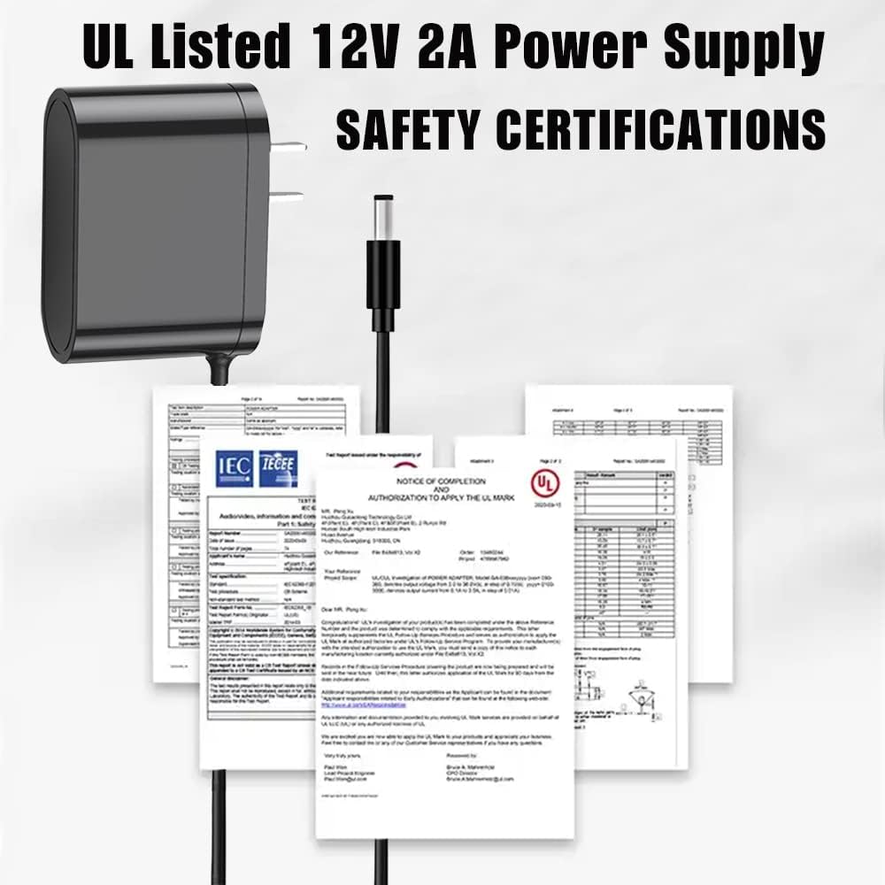 Fuente de alimentación DC de 12 V, Hosyl con certificación UL, fuente de alimentación de 12 voltios y 2 amperios, transformador de 120 V a 12 V con