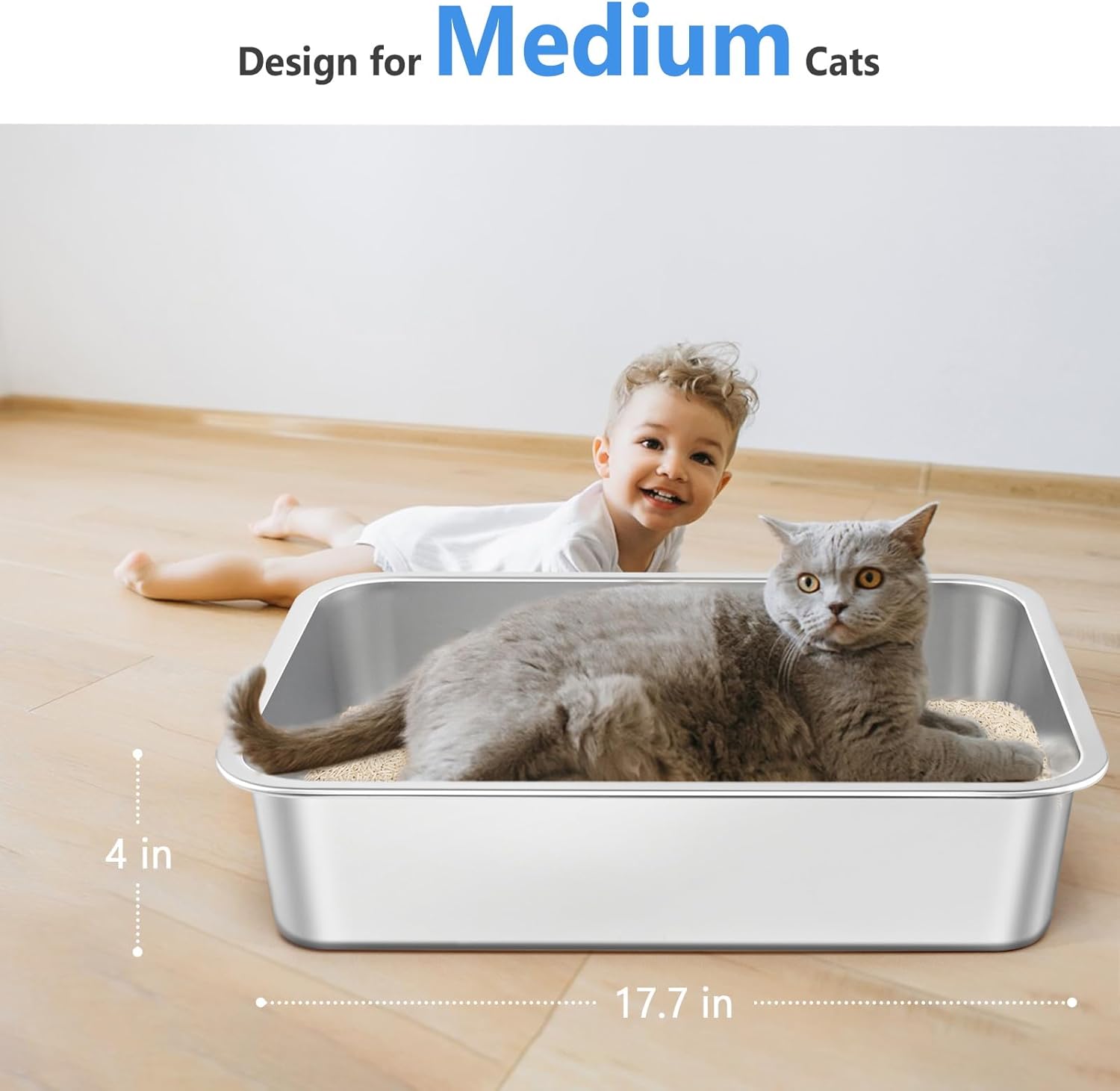 Caja de arena de viaje para gatos, caja de arena ligera y fina de acero inoxidable para jaula de gatos, corral de juegos, perrera de gatos, jaula,