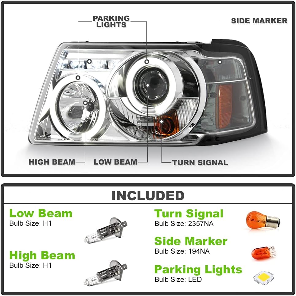 ACANII – Para Ford Ranger 2001-2011 LED Halo Chrome Housing Proyector Faros delanteros con Esquina, Conductor y Pasajero