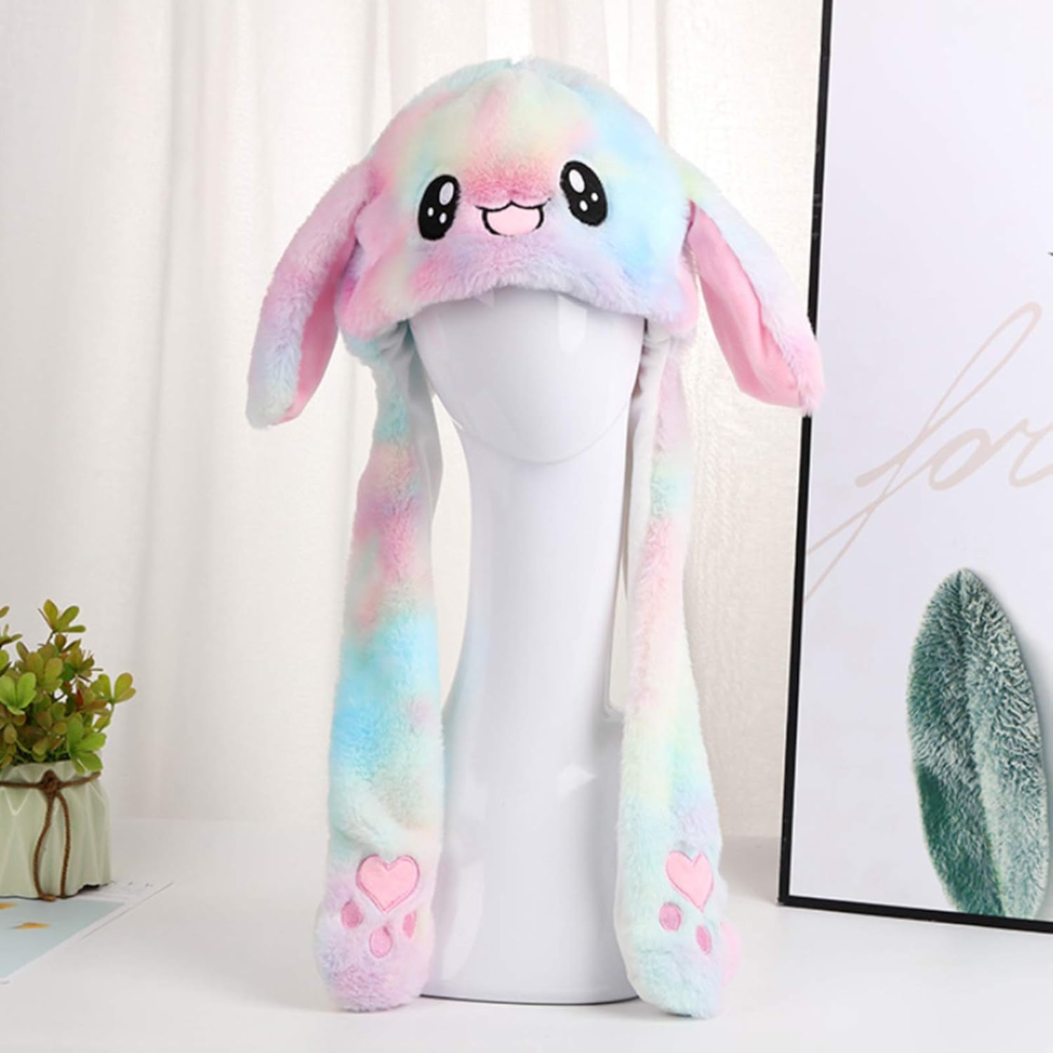 Lindo sombrero de conejo de peluche con diseño de conejo, sombrero de salto con orejas para mujeres y niñas, cosplay, fiesta de Navidad, sombrero de