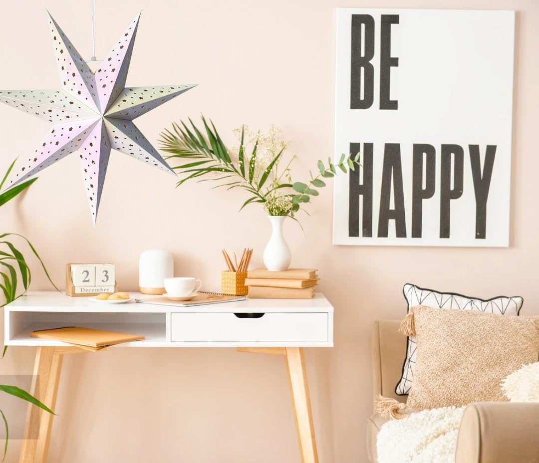 Linterna de papel con estrella de papel, pantalla colgante de Navidad, decoración para boda, fiesta de cumpleaños, decoración del hogar (M, blanco