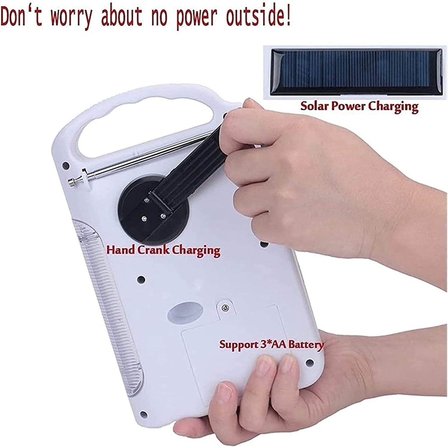 Radio meteorológica de emergencia NOAA de 2200 mAh, manivela solar, radios portátiles AMFM a pilas para el hogar, linterna, lámpara LED, alarma SOS,