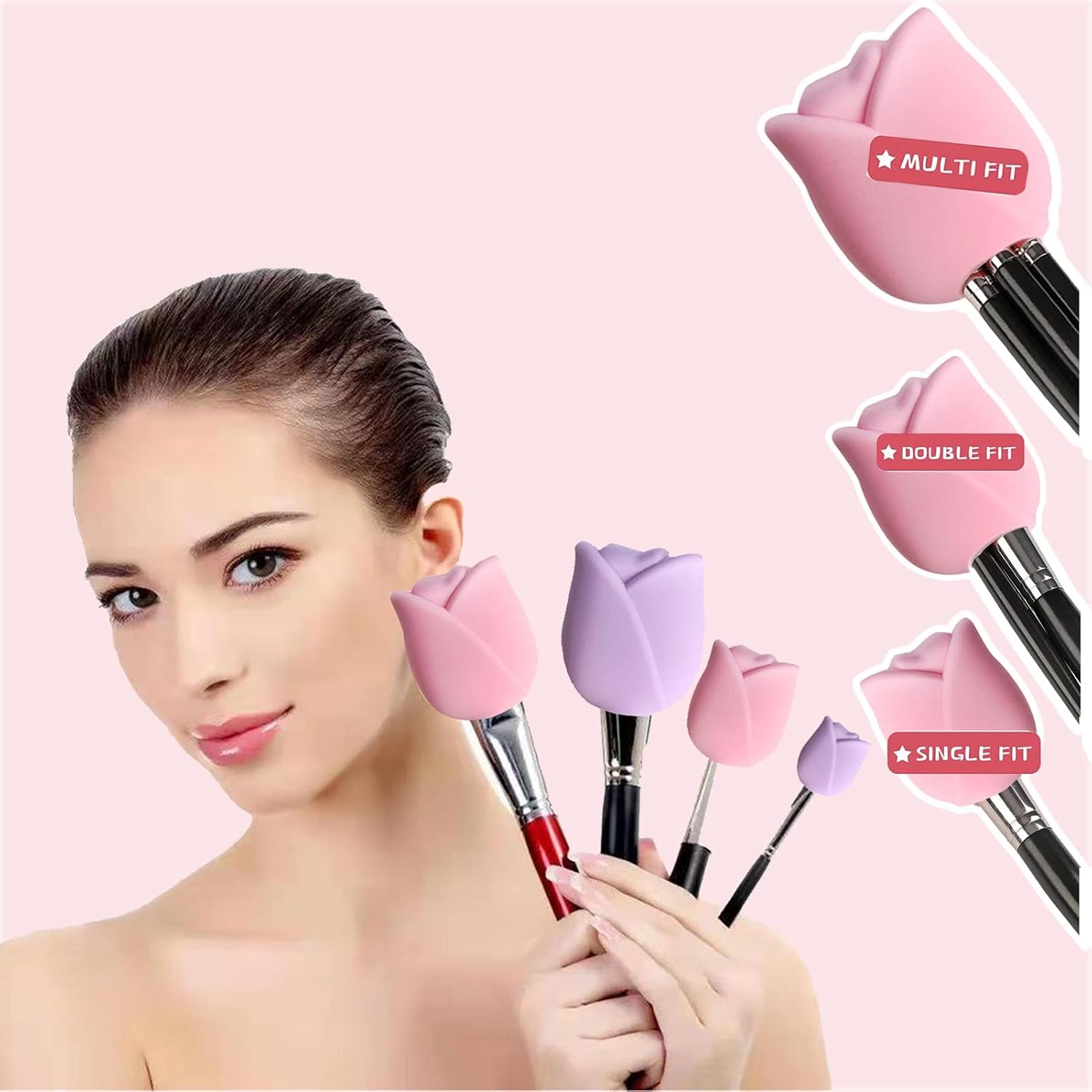 Soporte para brochas de maquillaje, organizador de brochas de maquillaje de viaje de silicona en forma de rosa, fundas de almacenamiento, tapa