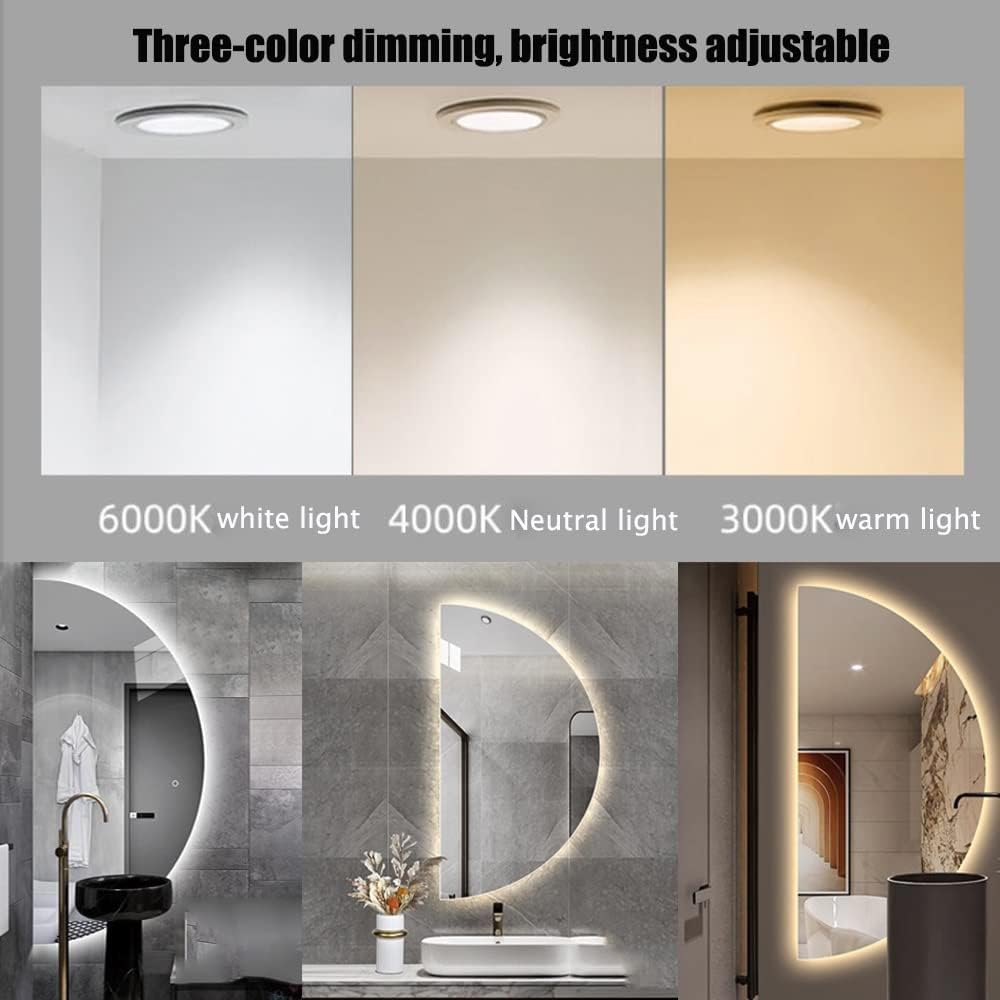 MKEING Espejo de tocador de medio círculo, espejo de baño LED de 20, 24, 28, 32 pulgadas, moderno espejo de pared sin marco, espejo retroiluminado