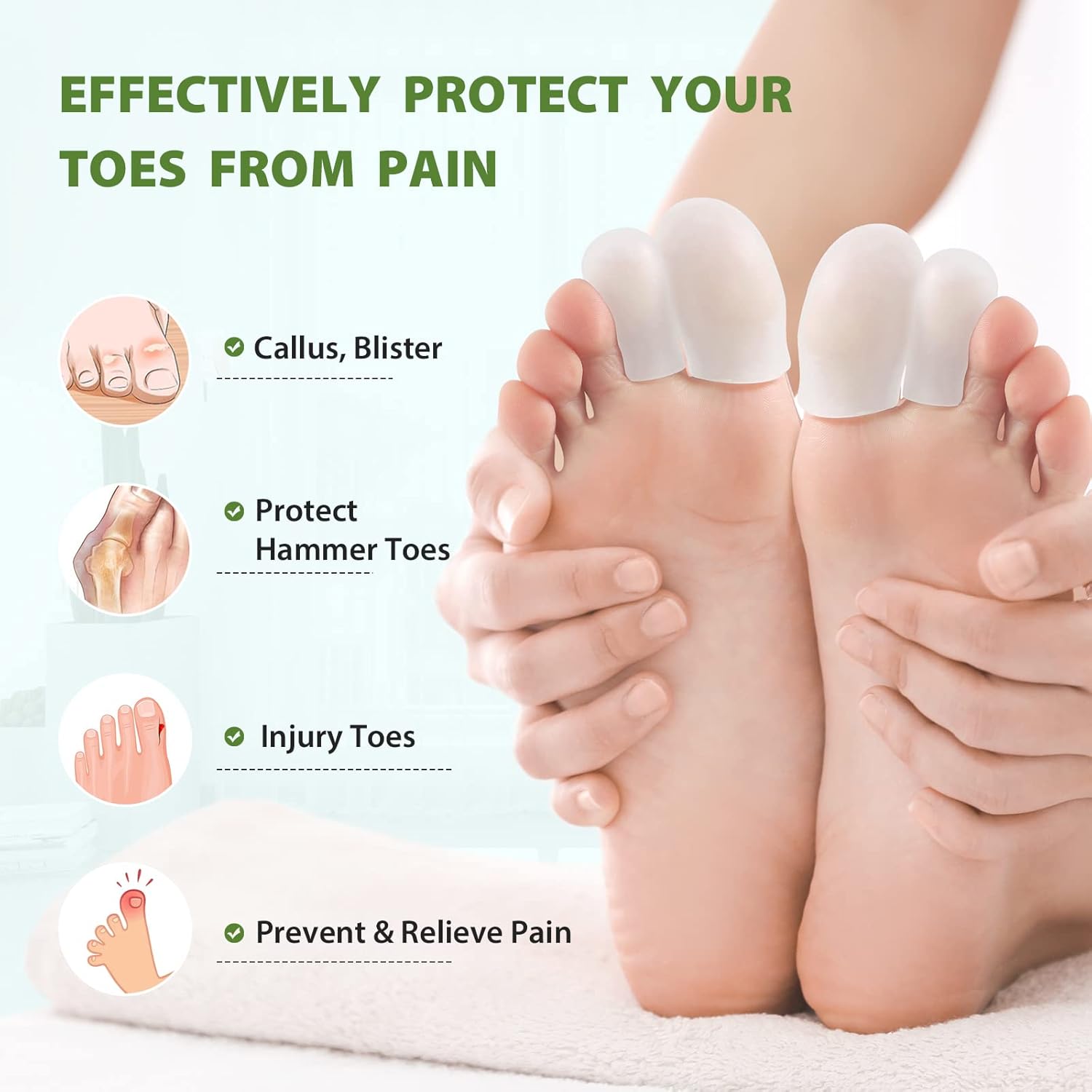 Bukihome Protectores de dedos de silicona  Paquete de 12 fundas de gel para los dedos de los pies  Puntas para los dedos con aceites esenciales de