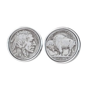 US 1938 Indian Head Buffalo Nickel Coin Silver Plated Cufflinks NEW US 1938 Indian Head Buffalo Nickel Coin Silver Plated Cufflinks NEW