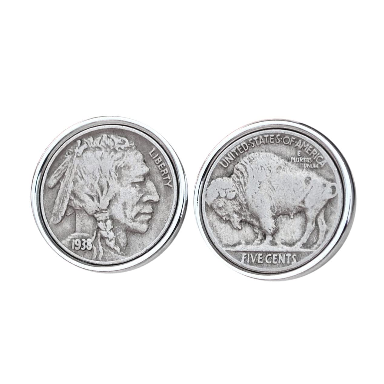 US 1938 Indian Head Buffalo Nickel Coin Silver Plated Cufflinks NEW