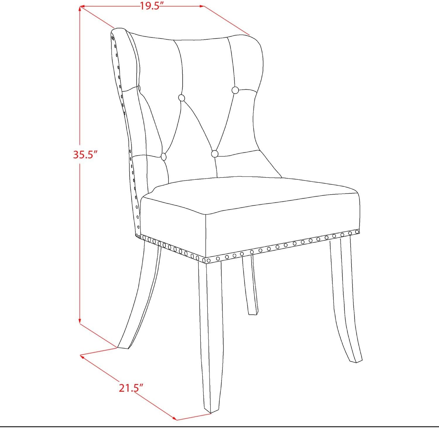 East West Furniture SIP6T48 Sion Parson – Juego de 2 sillas acolchadas de tela de lino café con botones y ribete de clavos, color negro cepillado