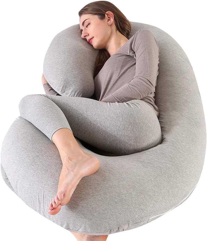 yoyomax Almohadas de embarazo, en forma de C, almohada de maternidad de cuerpo completo, almohada de espuma viscoelástica con funda de jersey