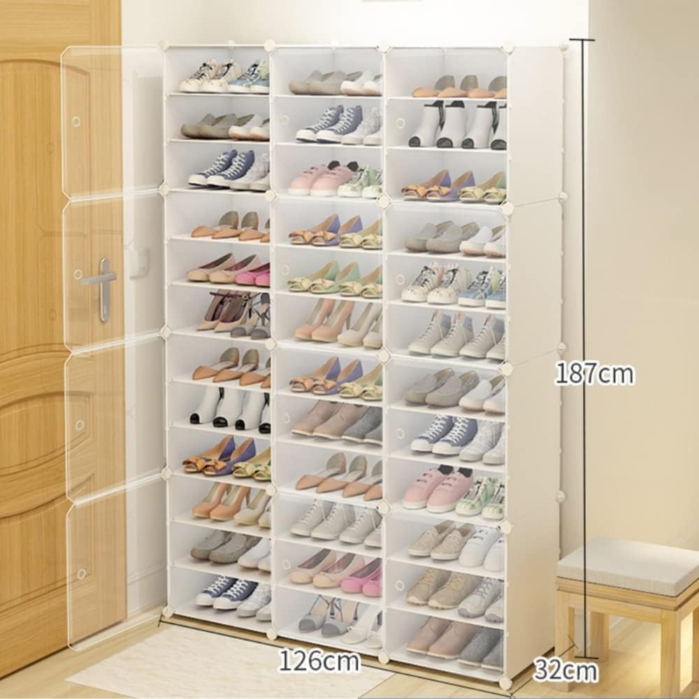 DYRABREST Armario apilable de almacenamiento de zapatos deportivos con puertas, organizador de zapatos de 12 niveles para armario, estante de