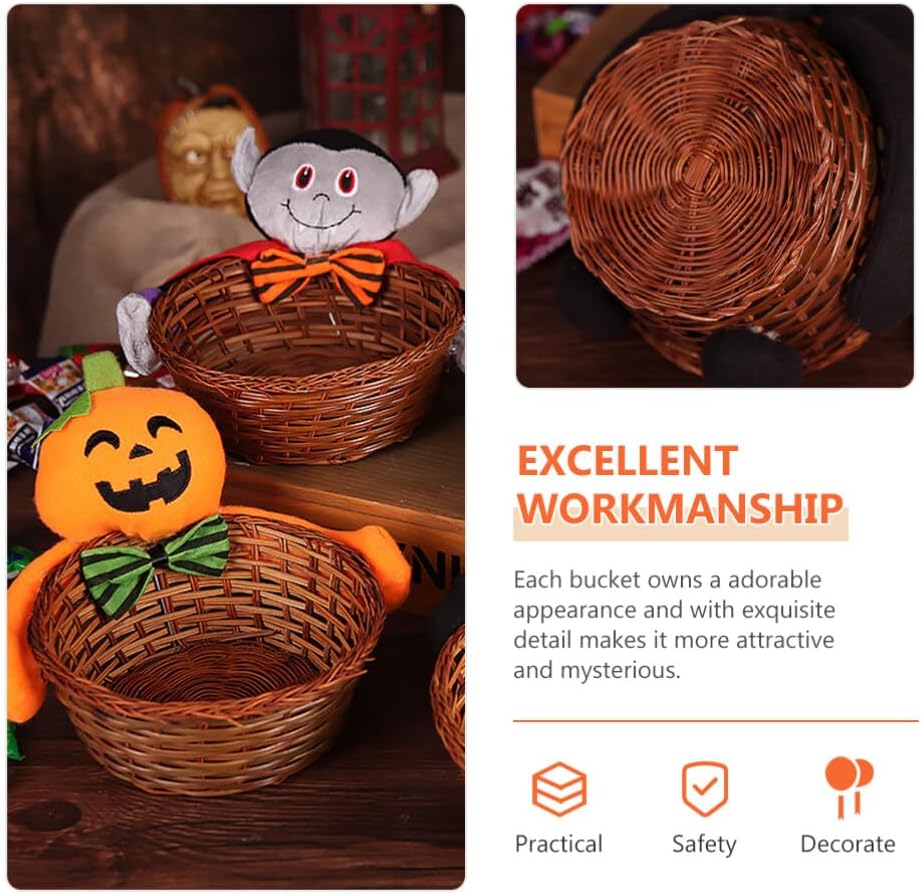 BESTOYARD Cesta de calabaza de Halloween, cesta de ratán redonda para frutas, cuencos de almacenamiento de mimbre, cesta de pan, cesta de servir