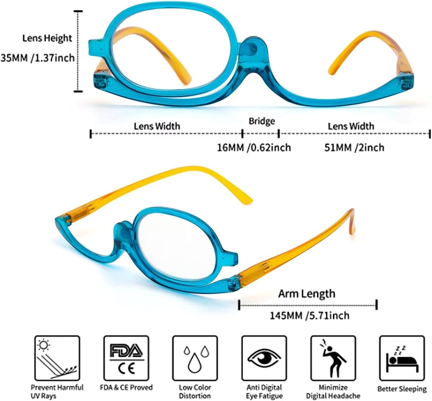 Makeup Reading Glasses for Women Magnifying Cosmetic Make Up Readers Flip Eyeglasses