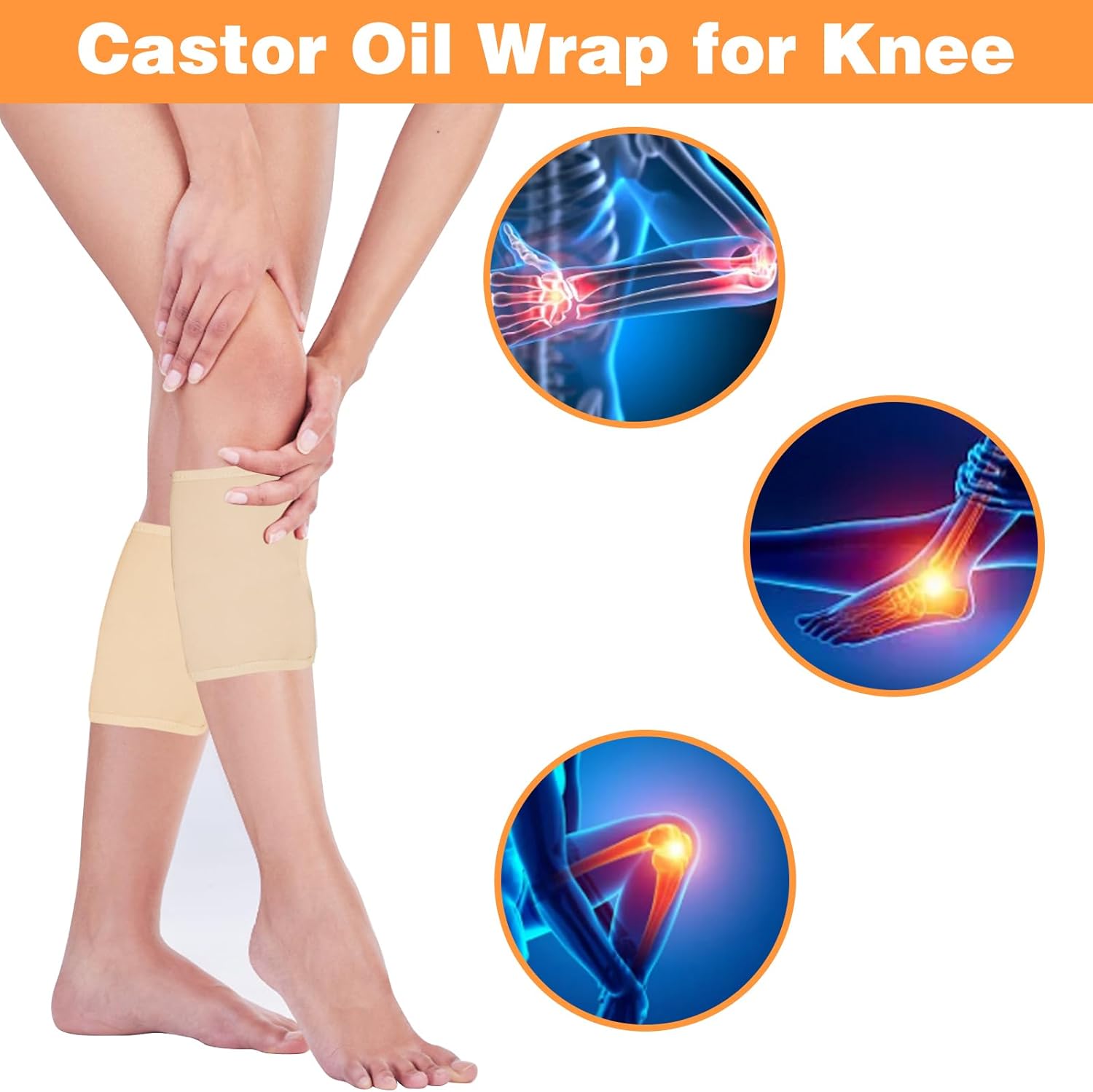 Paquete de 2 unidades de aceite de ricino para rodilla, almohadillas de aceite de ricino reutilizables con correa elástica, paquete de aceite de
