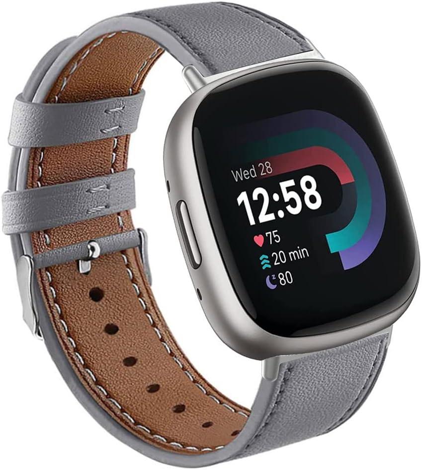 Compatible con Fitbit Versa 43Sense 2Sense, correas de cuero, correa de repuesto para mujeres y hombres, correa de repuesto ajustable para Fitbit