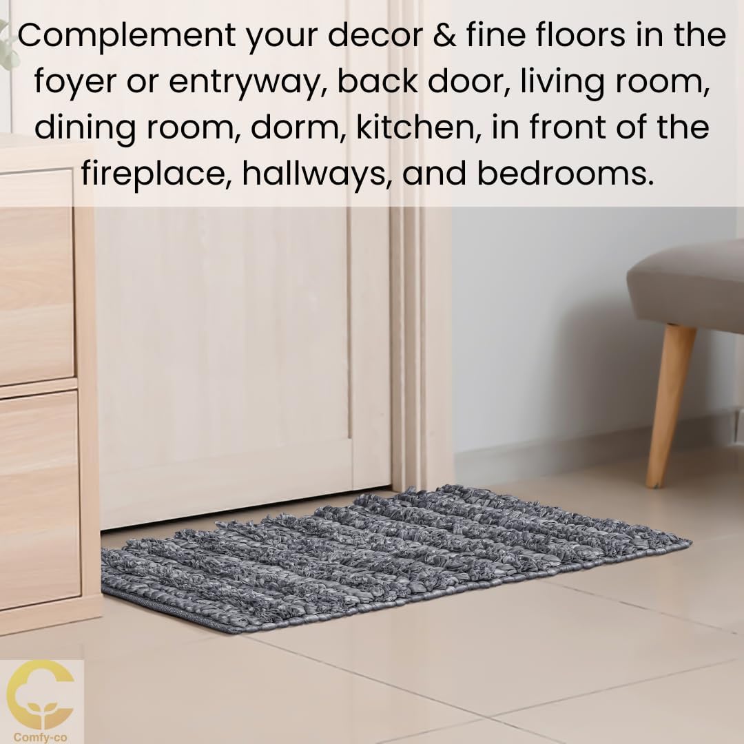 Comfy-co Alfombra de área de granja  Alfombra de trapo hecha a mano  Alfombra antideslizante para dormitorio, sala de estar, cocina, dormitorio,