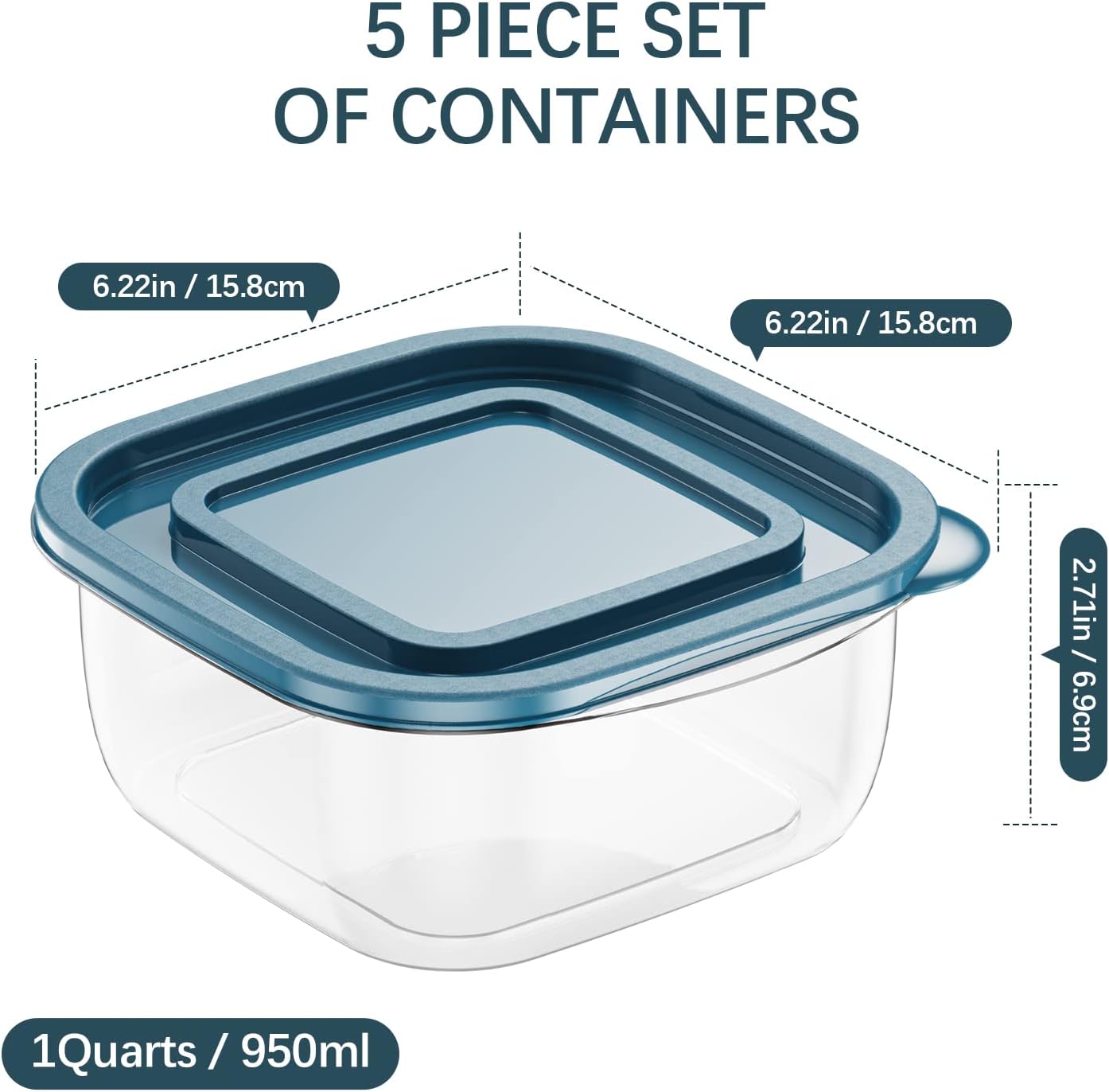 Juego de 5 cajas rectangulares de plástico con tapas. Caja de almacenamiento de alimentos, juegos de contenedores, almacenamiento de alimentos,