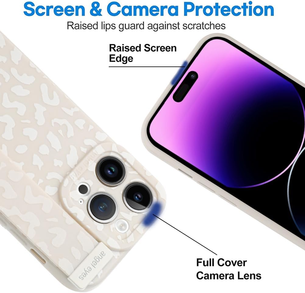 OOK Funda compatible con iPhone 14 Pro con estampado de leopardo con correa para la muñeca, funda de protección de poliuretano termoplástico de