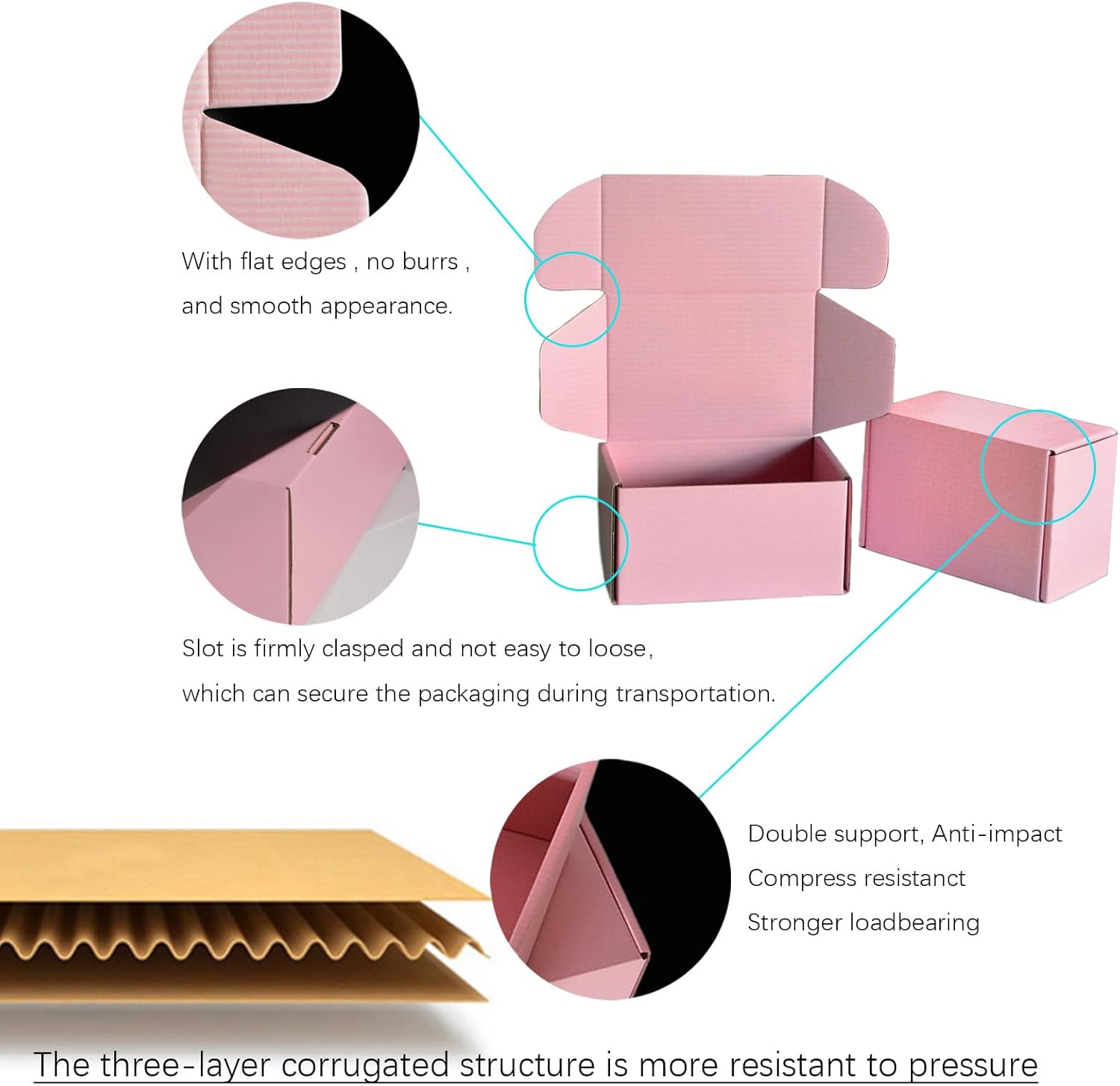 Cajas de envío pequeñas de 6 x 4 x 3  20 paquetes (10 negro + 10 rosa), cajas para mudanzas, cajas de cartón corrugado para envío, embalaje, regalos