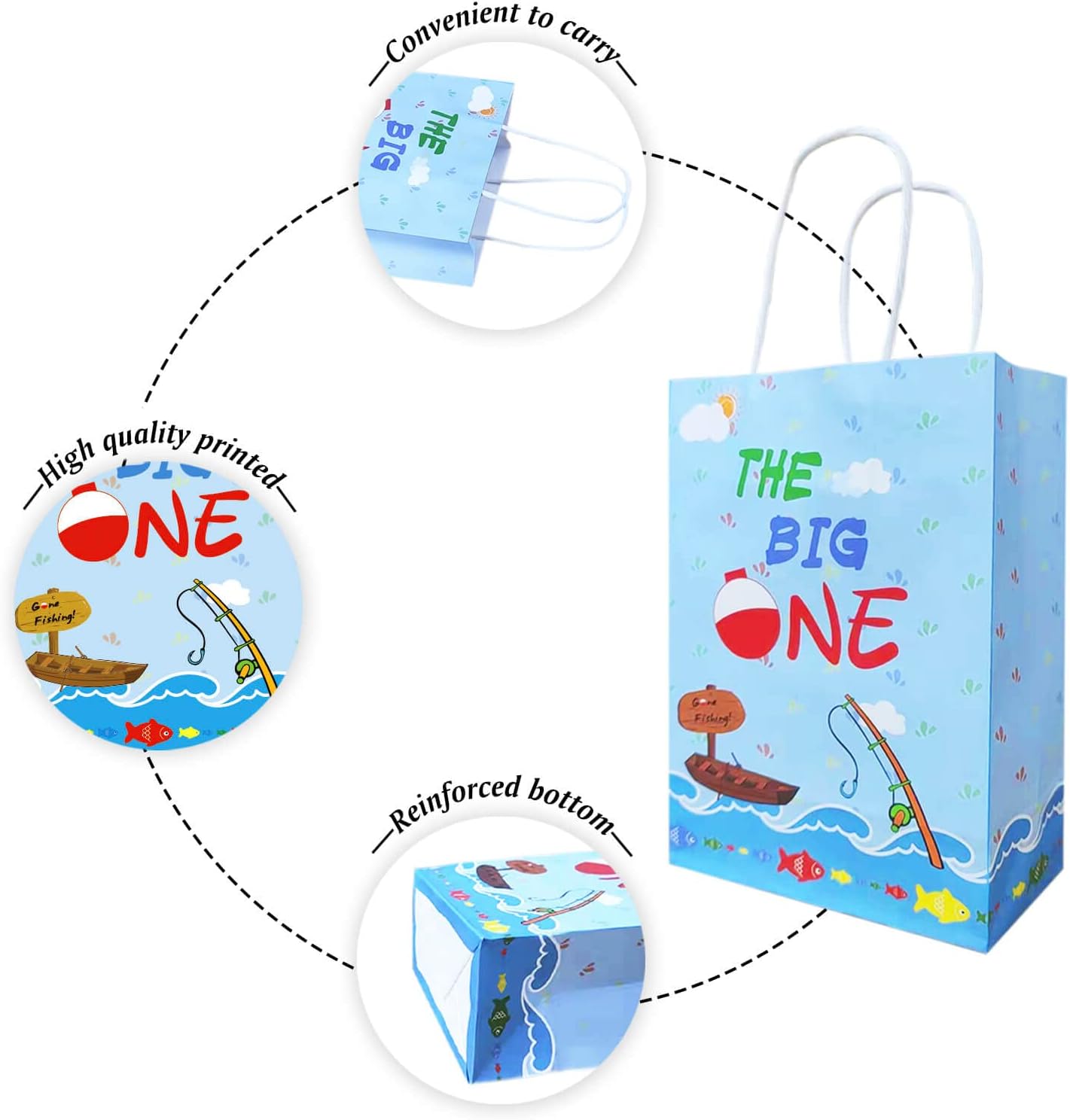20 bolsas de dulces de The Big One O Fish Ally 1 bolsas de regalo de fiesta con asas Gone Bolsas de recuerdo de pesca para Ofishally OneLittle