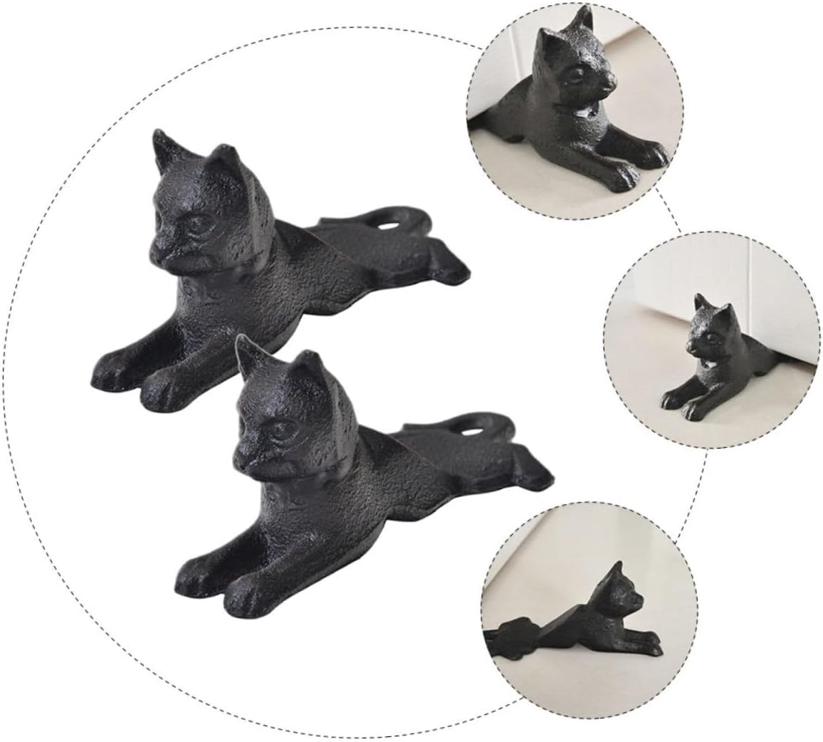 Ciieeo Tope de puerta de gato de hierro fundido, tope de puerta de metal resistente, decoración de escritorio, tapón de puerta de hierro fundido,