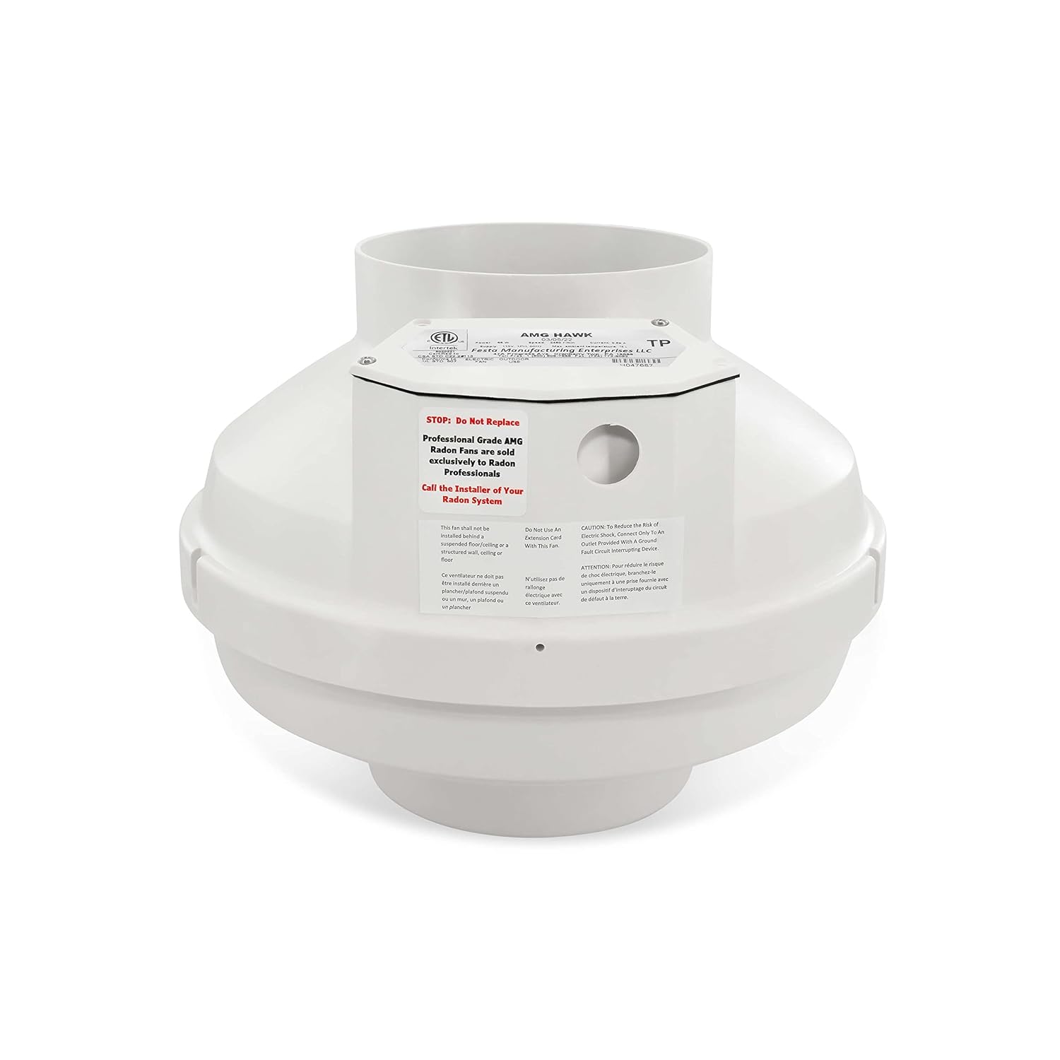 Festa Radon AMG Hawk – Ventilador de radón silencioso y energéticamente eficiente de 322 CFM, ventilador en línea con sistema de mitigación de radón