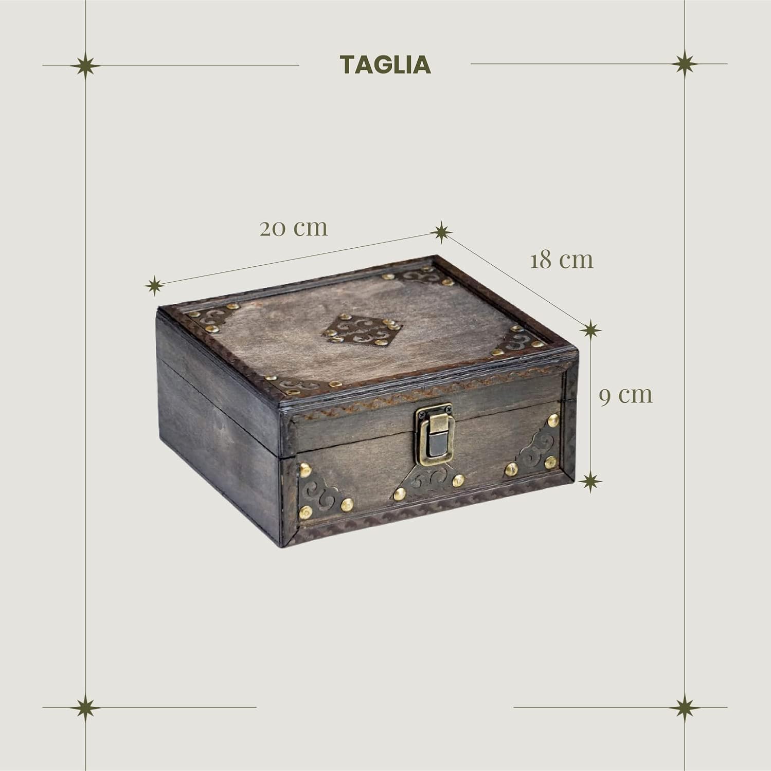 Caja de almacenamiento del cofre del tesoro pirata – Monje 7.9 x 7.1 x 3.5 – Cofre del tesoro de madera duradero con cerradura – Caja de
