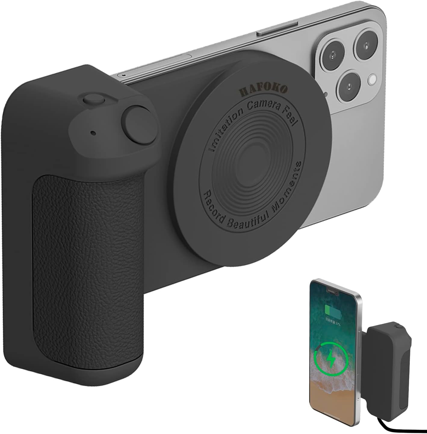 Magnético Smartphone CapGrip Cámara Teléfono Celular Agarradera Foto 10W Soporte de carga inalámbrica Soporte de teléfono con Bluetooth Control