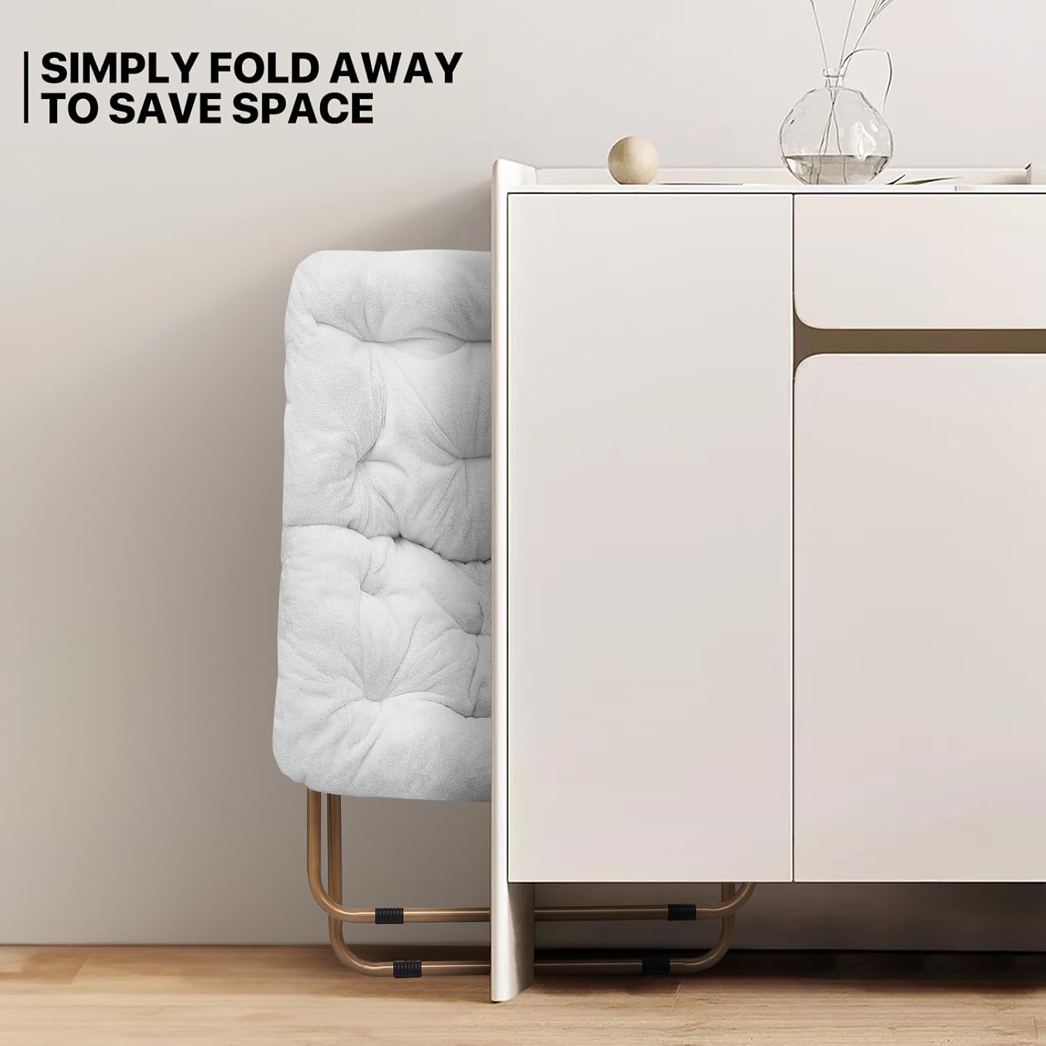 MoNiBloom Silla cuadrada plegable de piel sintética para dormitorio, sala de estar, dormitorio, marco de metal plegable, de gran tamaño, cómoda,