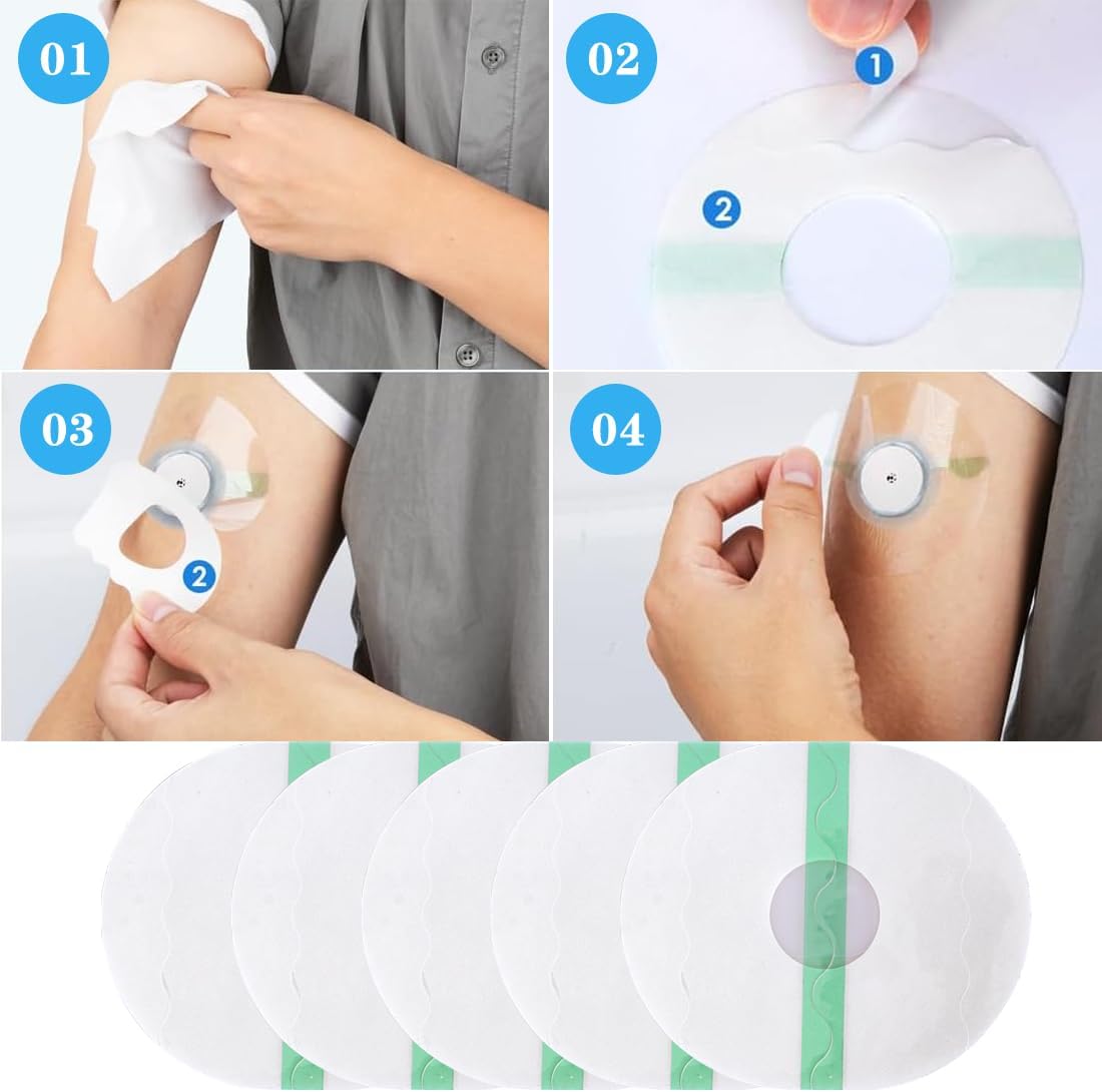 Freestyle – Fundas para sensor libre 12, impermeables, parches adhesivos precortados CGM cinta adhesiva para ducha fuerte para larga estancia,