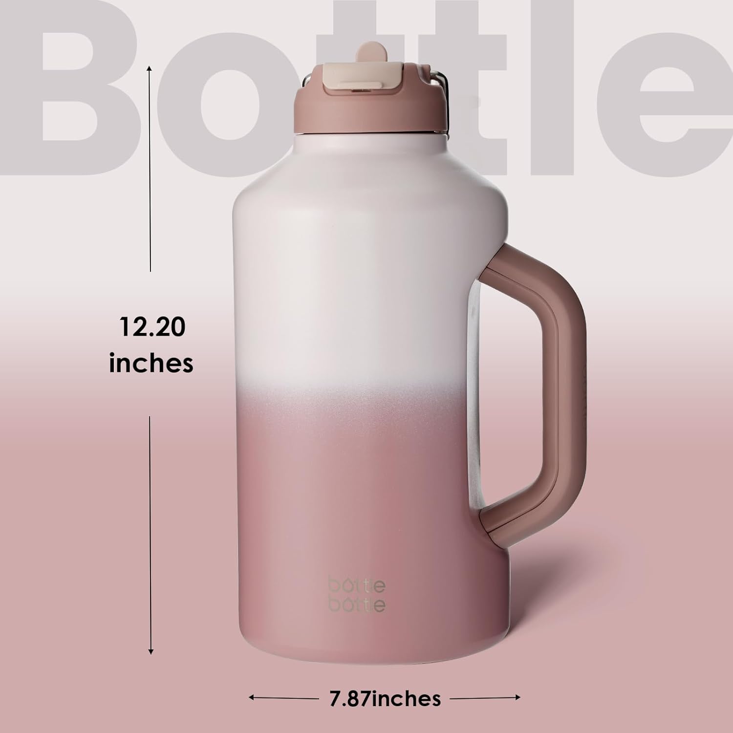 BOTTLE BOTTLE Botella de agua aislada de 64 onzas con popote y tapa de doble uso, botella de agua deportiva de acero inoxidable con asa al vacío de