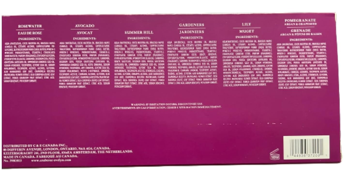 Crabtree And Evelyn – Juego de terapia de manos de 6 piezas, 9 onzas cada loción de granada, lirio, jardinero, Summer Hill, aguacate, agua de rosas