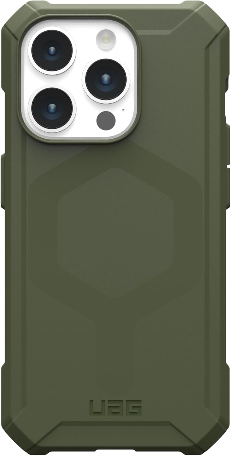 URBAN ARMOR GEAR Funda UAG versión actualizada Compatible con iPhone 15 Pro de 6.1 pulgadas, Essential Armor Olive Drab imán integrado compatible