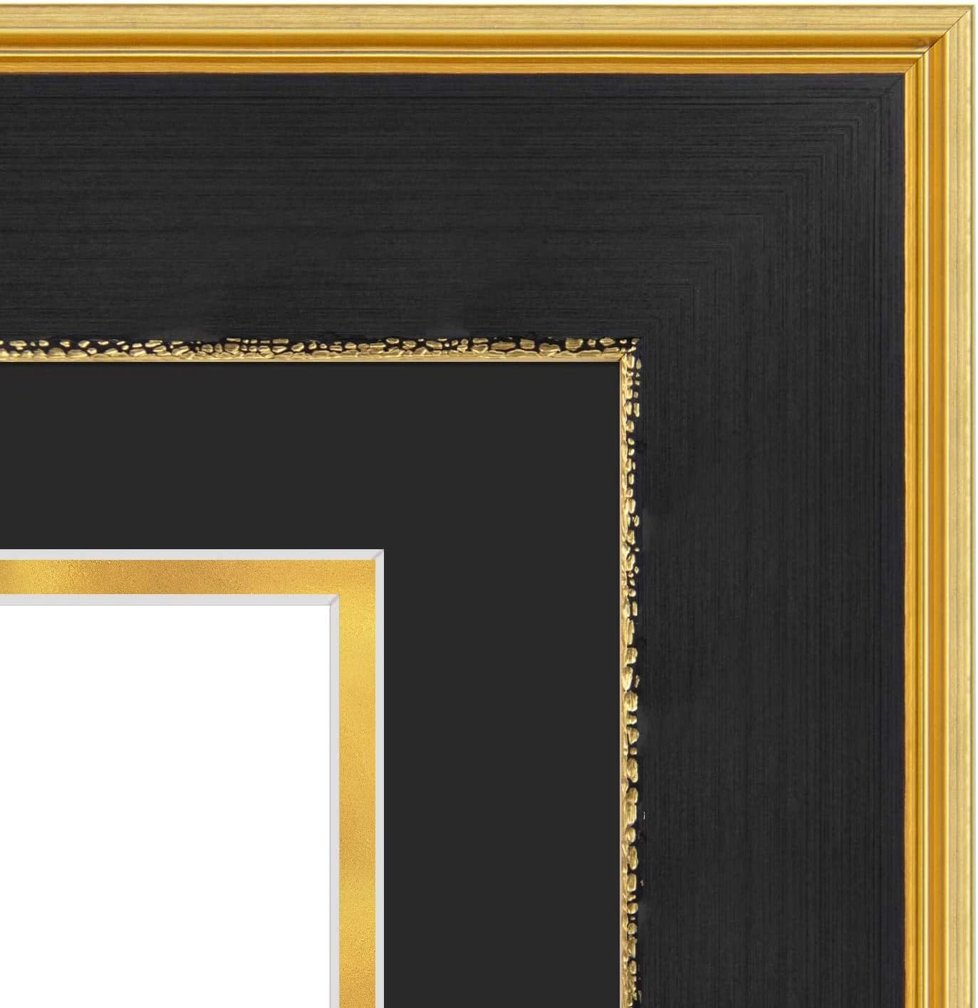 Space Art Deco, Marco de diploma de 11 x 19.5 pulgadas con paspartú doble negro sobre dorado para documentos de 8.5 x 11 pulgadas y una imagen de 5