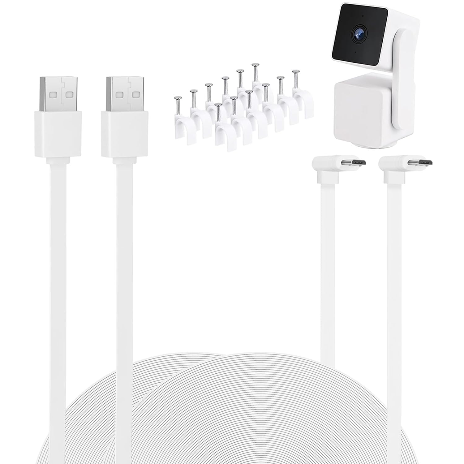 Paquete de 2 cables de extensión micro USB en forma de L compatibles con WYZE Cam Pan V3, cable de carga de extensión de 90 grados de 10 pies3M,