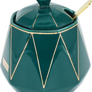 TinaJOJO Azucarero de cerámica con tapa y cuchara, recipiente de porcelana para barra de café, encimera de cocina, contenedor de azúcar para el TinaJOJO Azucarero de cerámica con tapa y cuchara, recipiente de porcelana para barra de café, encimera de cocina, contenedor de azúcar para el