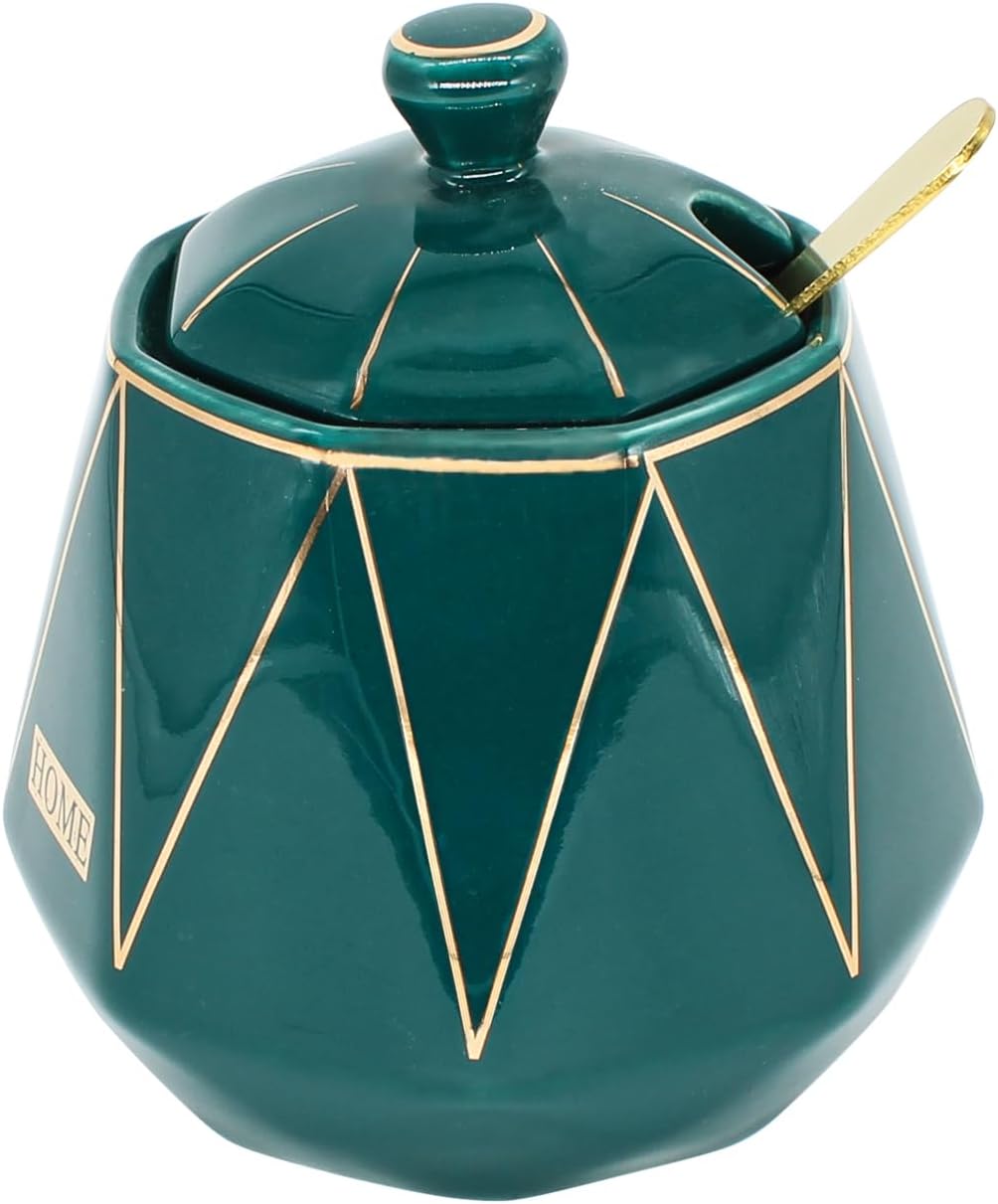 TinaJOJO Azucarero de cerámica con tapa y cuchara, recipiente de porcelana para barra de café, encimera de cocina, contenedor de azúcar para el
