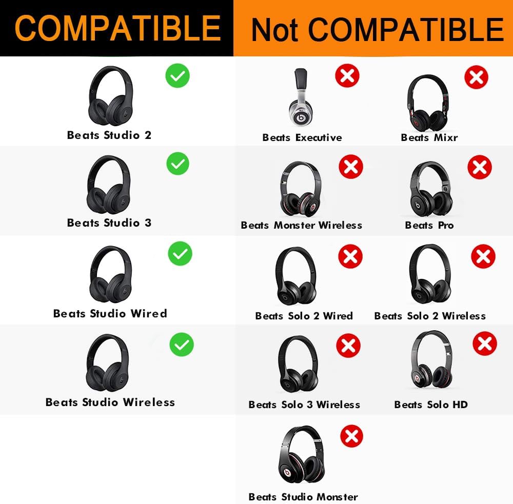 Almohadillas de repuesto para auriculares inalámbricos Beats Studio 2 y Studio 3, almohadillas para los oídos con cuero proteico suave, espuma