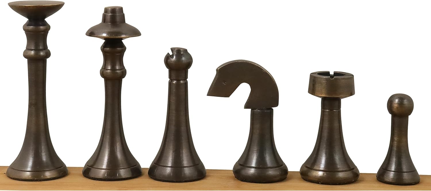 RoyalChessMall – Juego de piezas de ajedrez de lujo de latón contemporáneo de 3.1 pulgadas, plata y antiguo