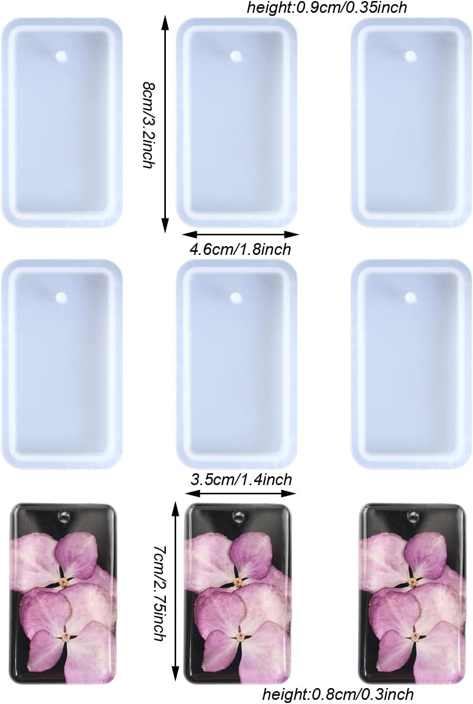 6 piezas de llavero rectangular de silicona para llavero de resina epoxi, molde rectangular de resina para manualidades, joyería colgante