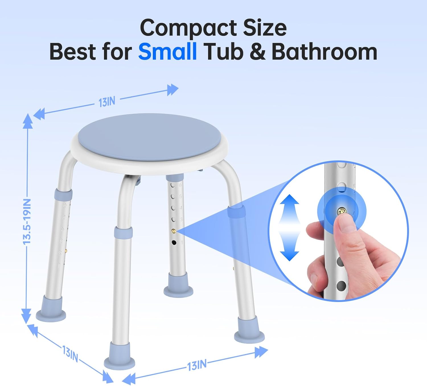 DELOG Silla de ducha giratoria de 360 grados, 300 libras, taburete de ducha giratorio para herramienta de ducha interior, asiento de ducha ajustable