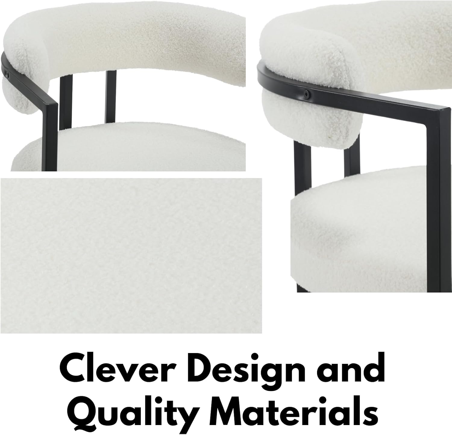 Juego de 2 sillas de comedor de sherpa blancas, modernas sillas de comedor con respaldo cómodo, sillón tapizado para cocina, sala de estar, cocina,
