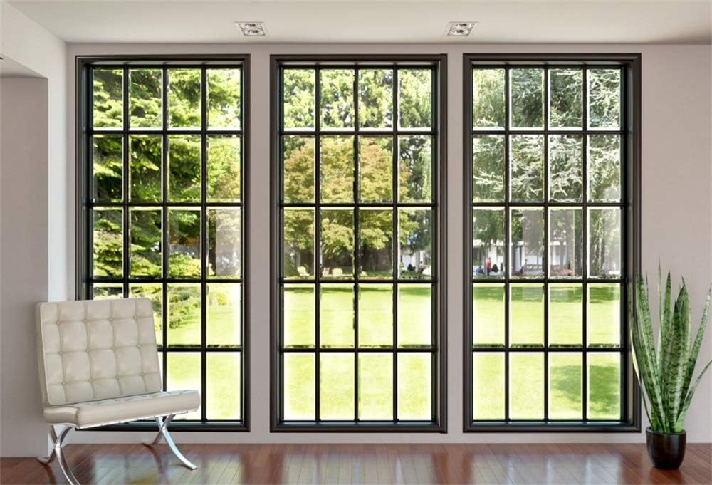 Yeele Telón de fondo moderno de 7 x 5 pies para ventana francesa para fotografía, sala de estar, interior, sofá, fondo de plantas, niños, bebés,