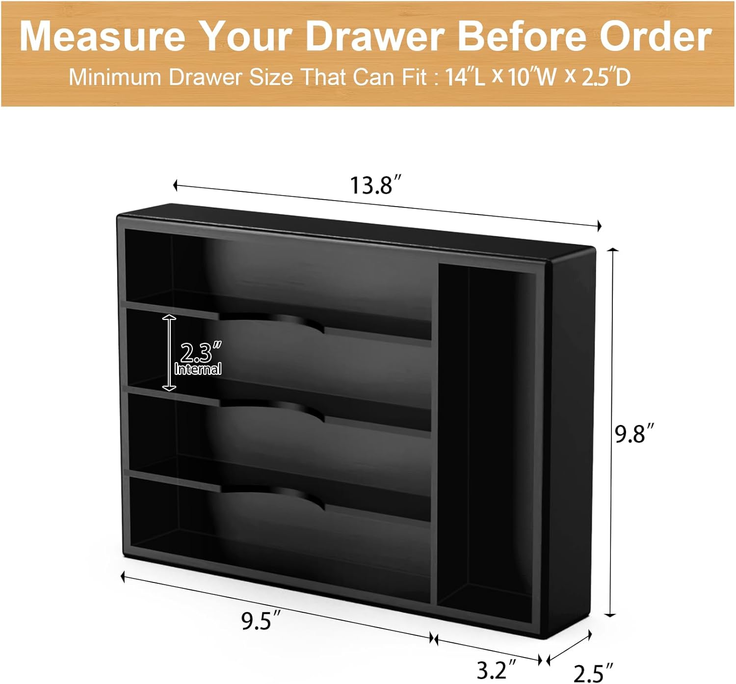 Organizador de cajones de cocina, soporte para bandeja de utensilios de cubiertos de 10 pulgadas, extra profundo, con pies antideslizantes y divisor