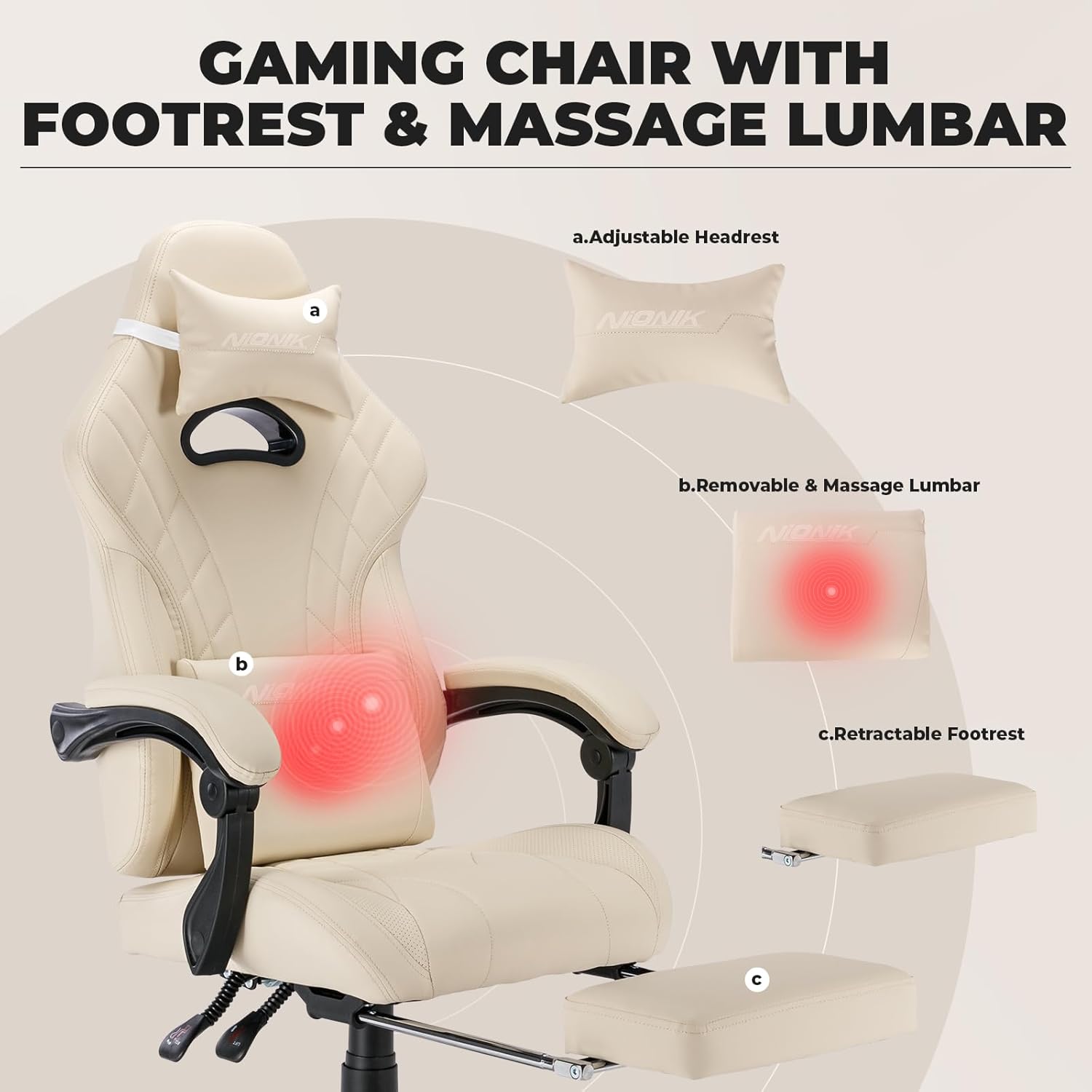 SEGEDOM – Silla de juegos con reposapiés y soporte lumbar de masaje, silla ergonómica para videojuegos, sillas de videojuegos de oficina con altura