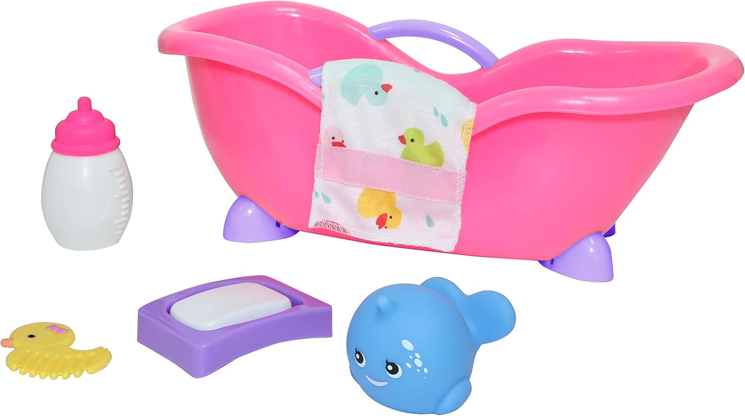 JC Toys Lil Cutesies – Juego de regalo de muñeca de bebé de vinilo de 9 pulgadas, posable y lavable, traje extraíble, baño de bebé y accesorios a