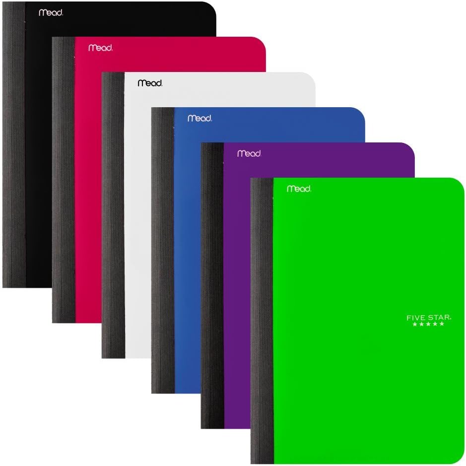 Five Star Libro de composición, cuaderno, con bolsillo, papel rayado universitario, 100 hojas, 9-34″ x 7-12″, color seleccionado para ti, 1 unidad