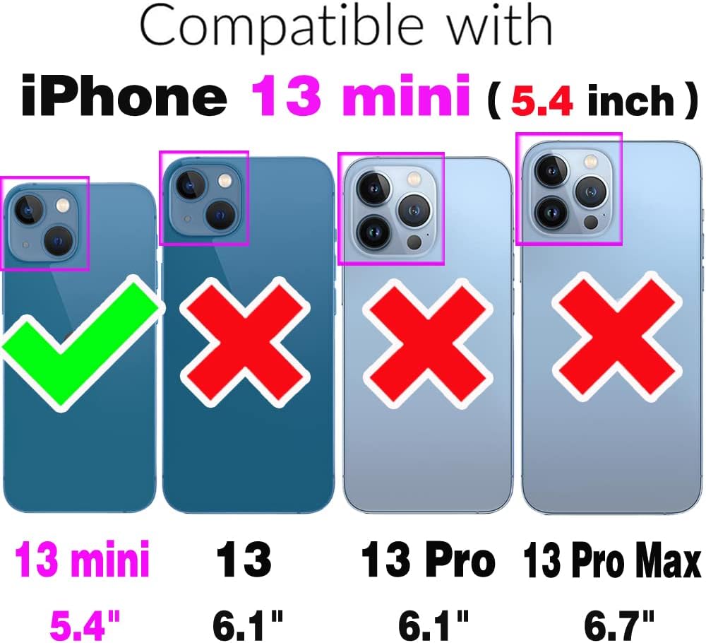 Funda compatible con iPhone 13 Mini de 5.4 pulgadas con soporte de cuero para tarjetas de crédito, cierre magnético, accesorios para celulares,