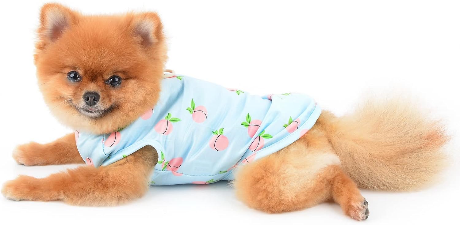 SMALLLEE_LUCKY_STORE Camiseta con estampado de durazno para mascotas, camiseta para cachorros con anillo en D para perros pequeños y medianos,